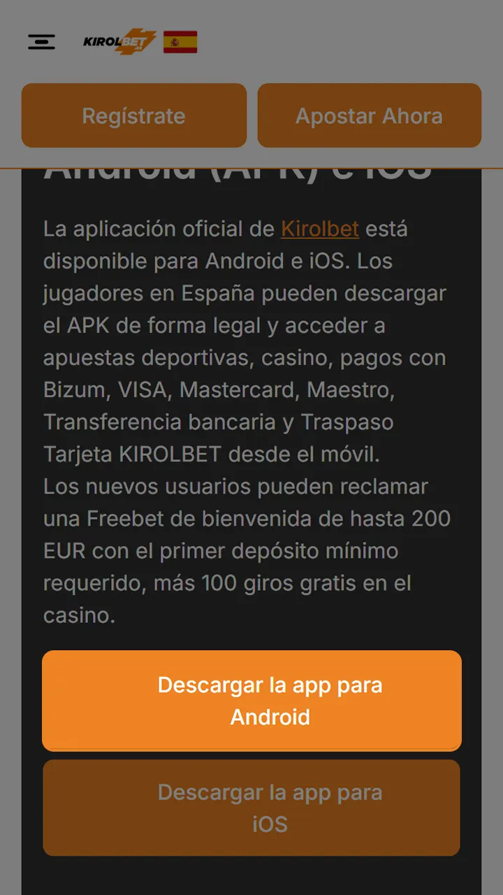 Empieza a descargar la aplicación para Android en Kirolbet.