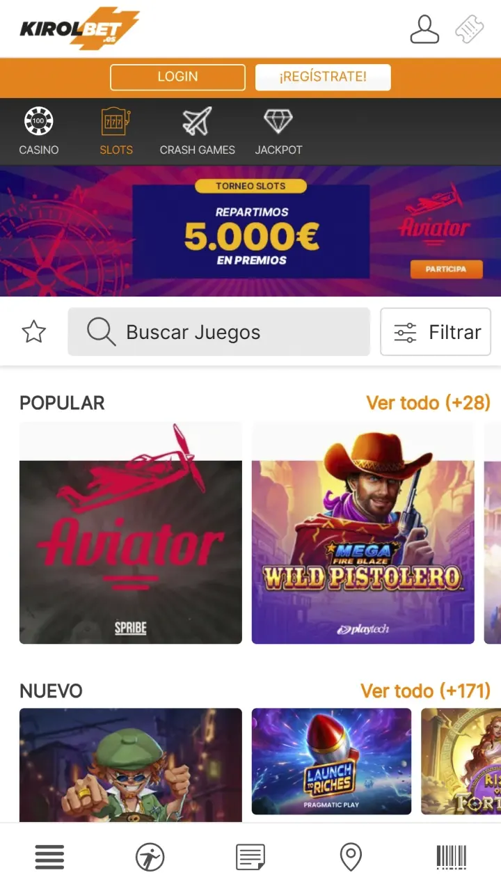 Juega a los juegos de casino más populares en la aplicación de Kirolbet.