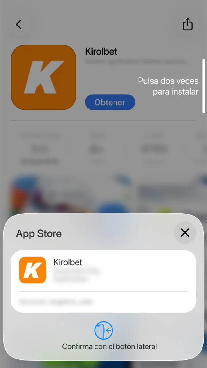 Confirma la descarga de la aplicación Kirolbet.