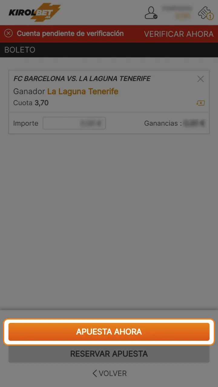Confirma tu apuesta en Kirolbet.