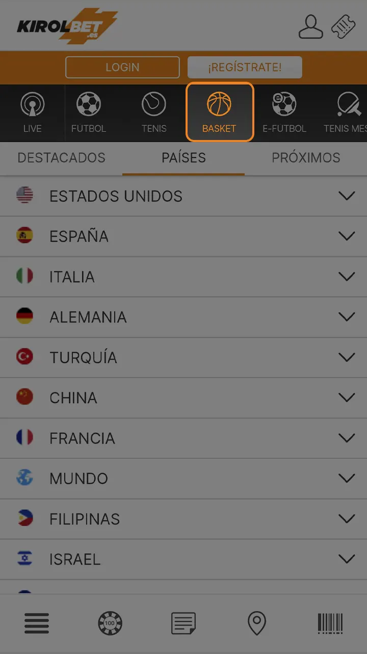 Elige baloncesto y consulta los partidos disponibles en Kirolbet.