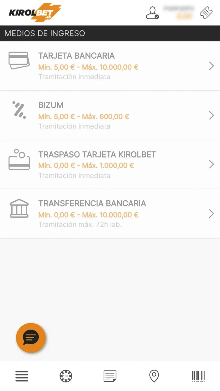 Seleccione un método de pago seguro en la sección de cajero para que Realiza tu primer depósito en Kirolbet.
