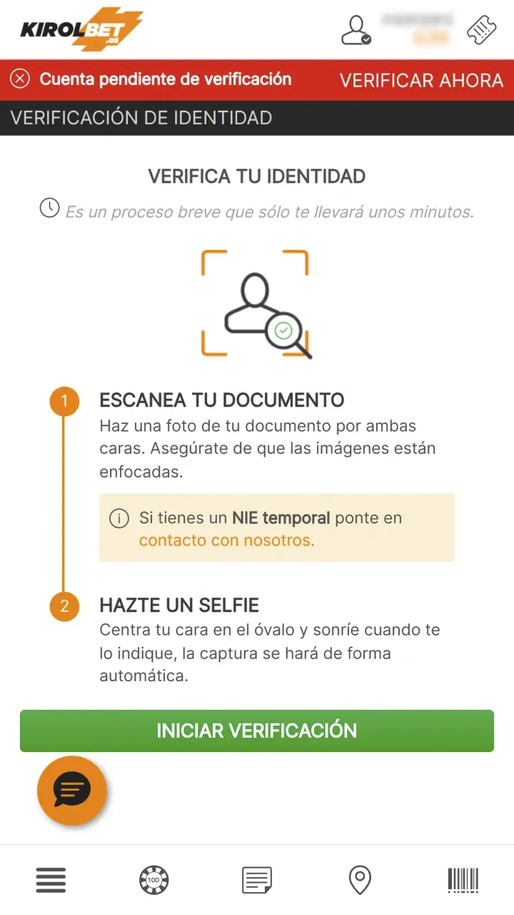 Suba una copia de sus documentos oficiales para que verifica tu identidad en Kirolbet.