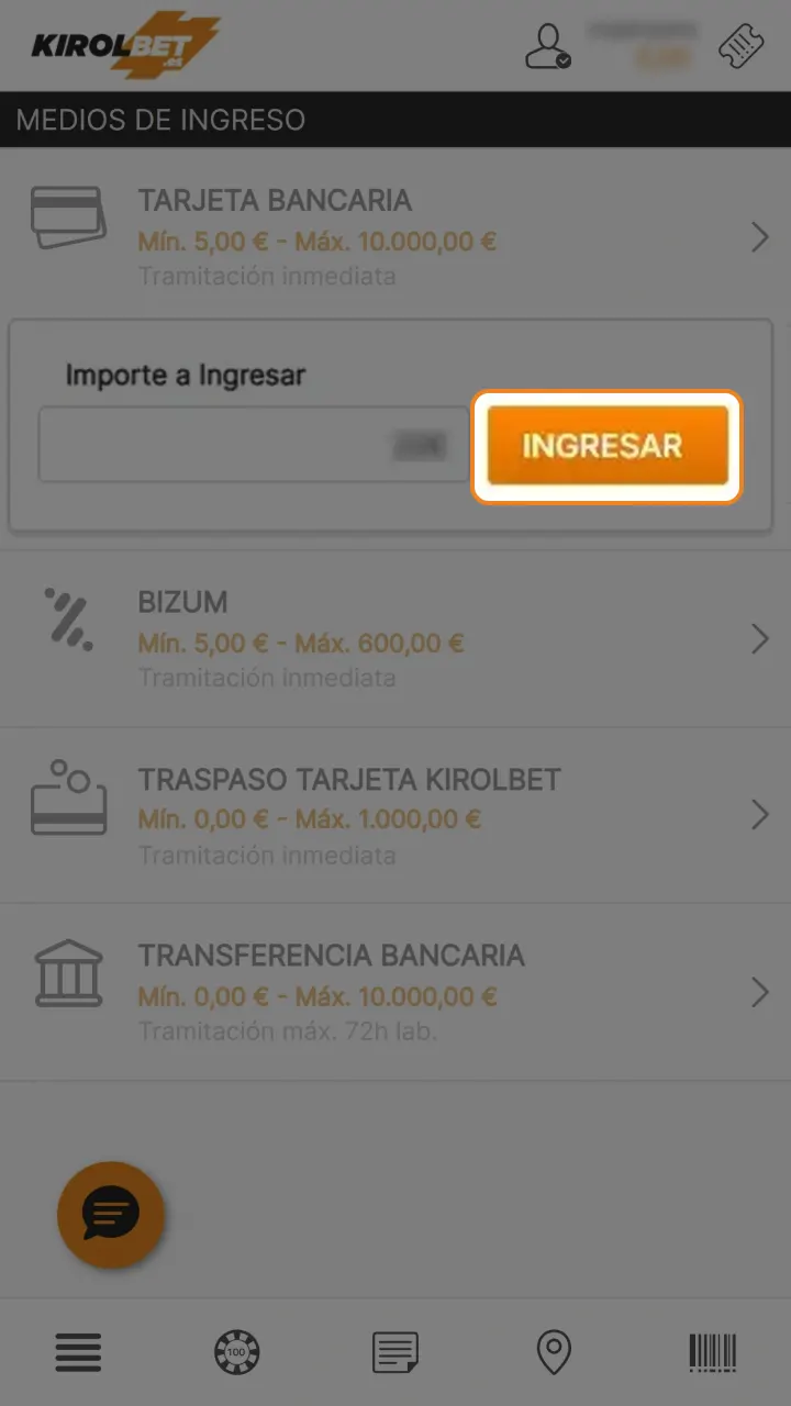 Confirma la operación financiera y activa el bono en Kirolbet.