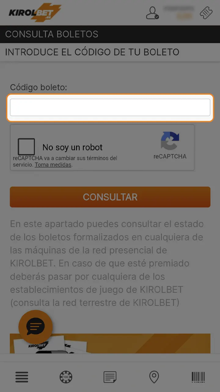 Introduce el código promocional y activa el bono en Kirolbet.