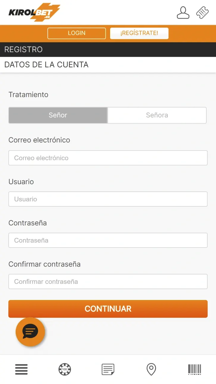 Rellena el formulario de registro y activa el bono en Kirolbet.