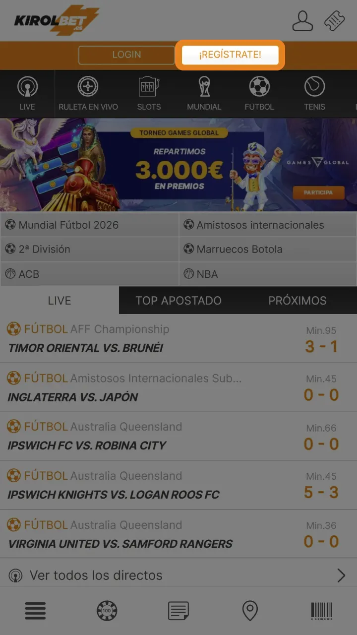 Accede a la página web oficial para registrarte en Kirolbet.