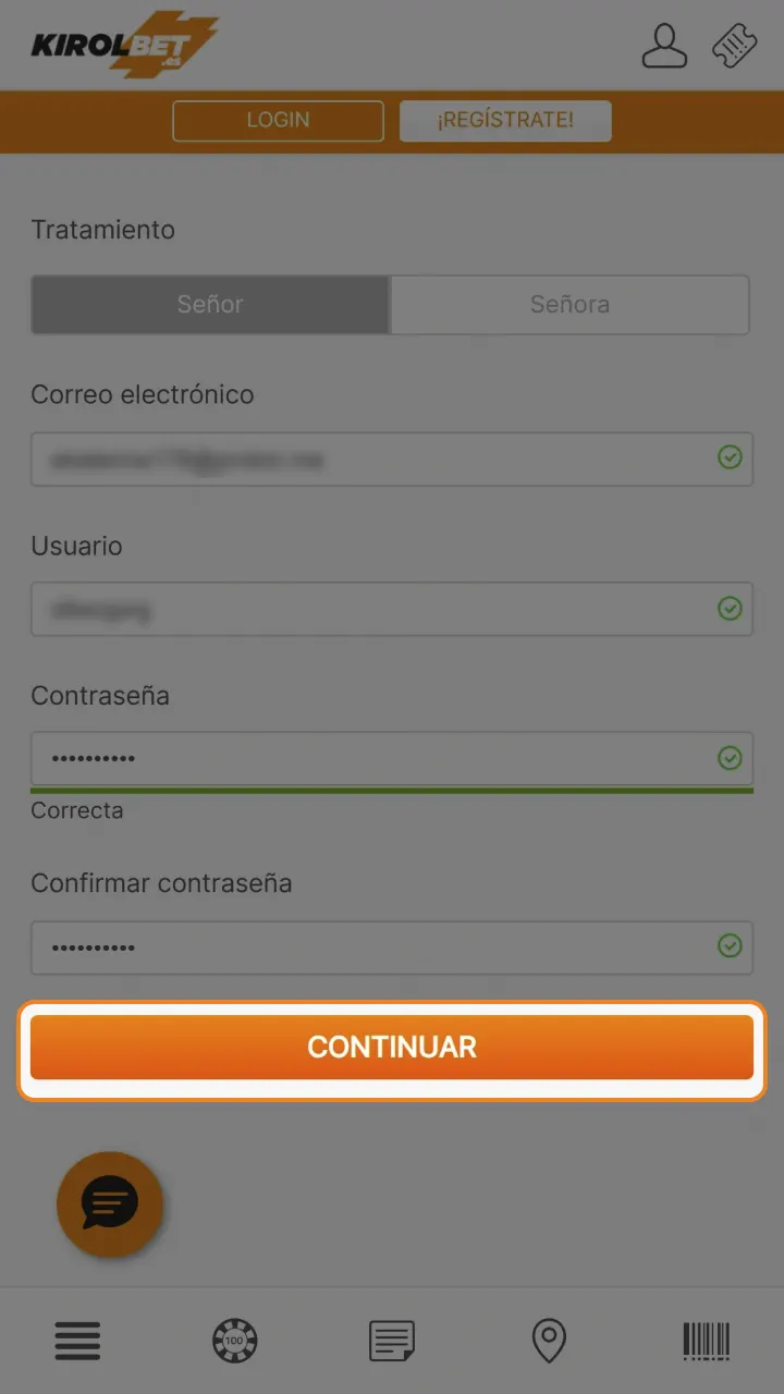 Complete el formulario con sus datos para que crea tu cuenta en Kirolbet.