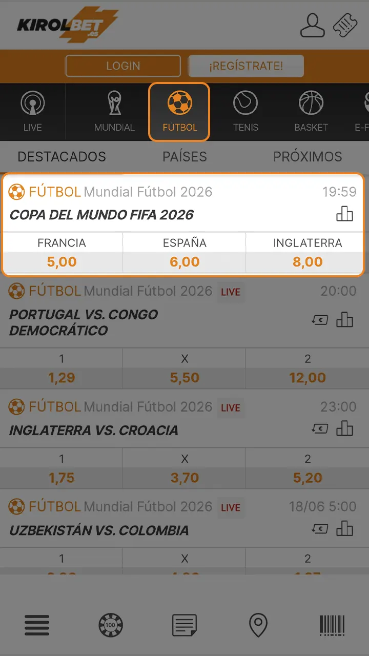 Explore los mercados de fútbol disponibles para que elige liga y partido en Kirolbet.