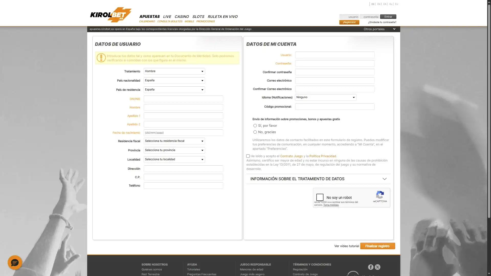 Regístrate en Kirolbet con solo un par de clics.