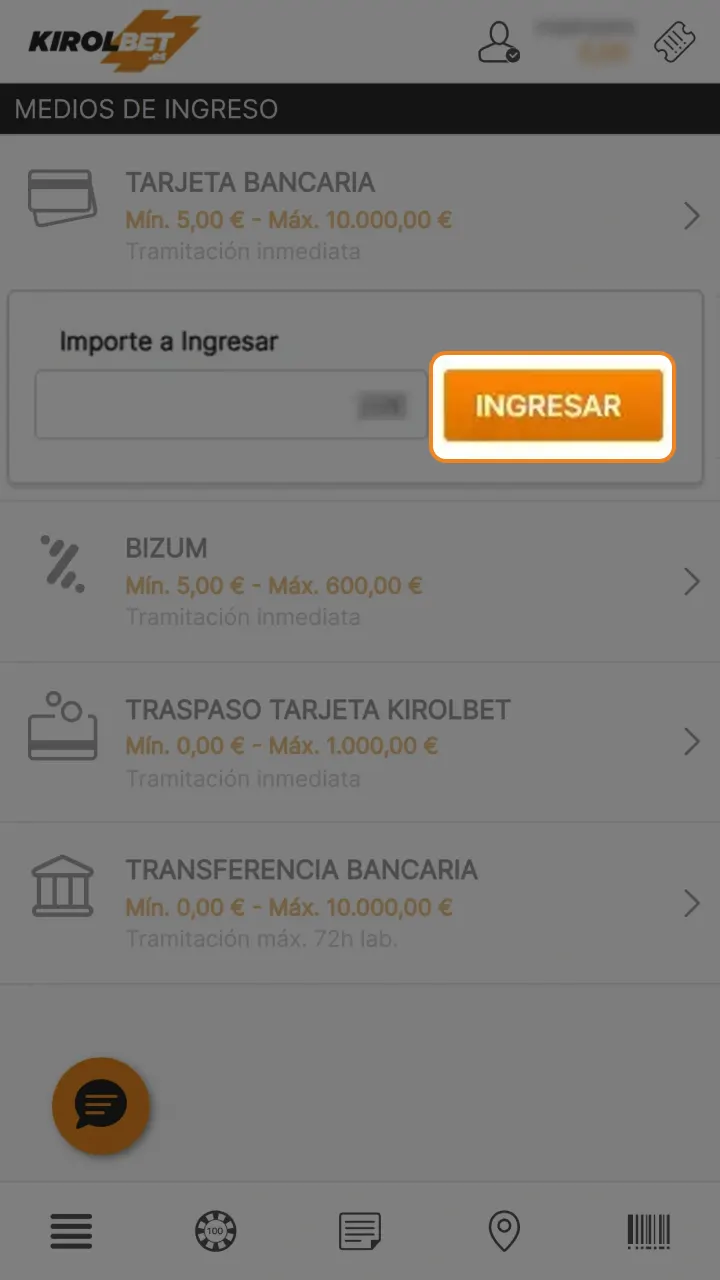 Presione el botón de validación final para que confirma la transacción en Kirolbet.