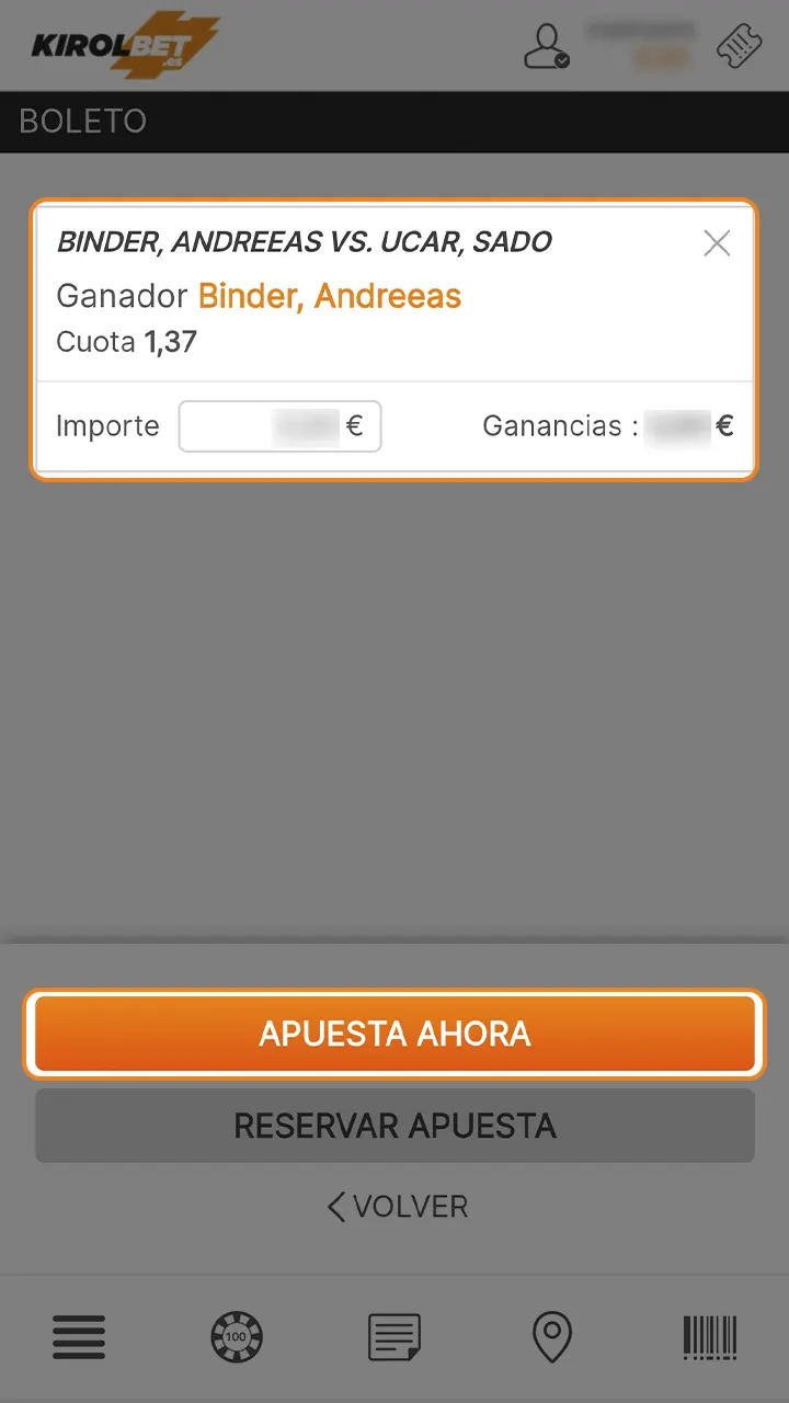 Confirmar la apuesta de MMA en Kirolbet.