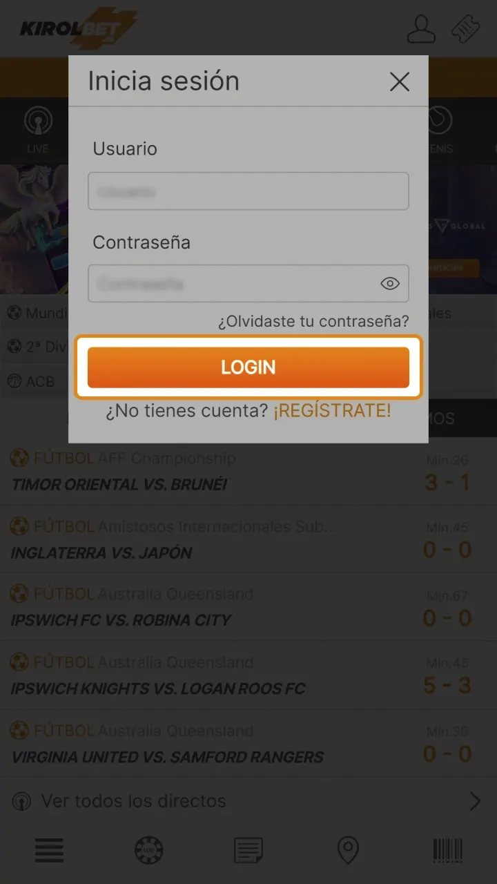 Accede a tu cuenta tras iniciar sesión en Kirolbet.