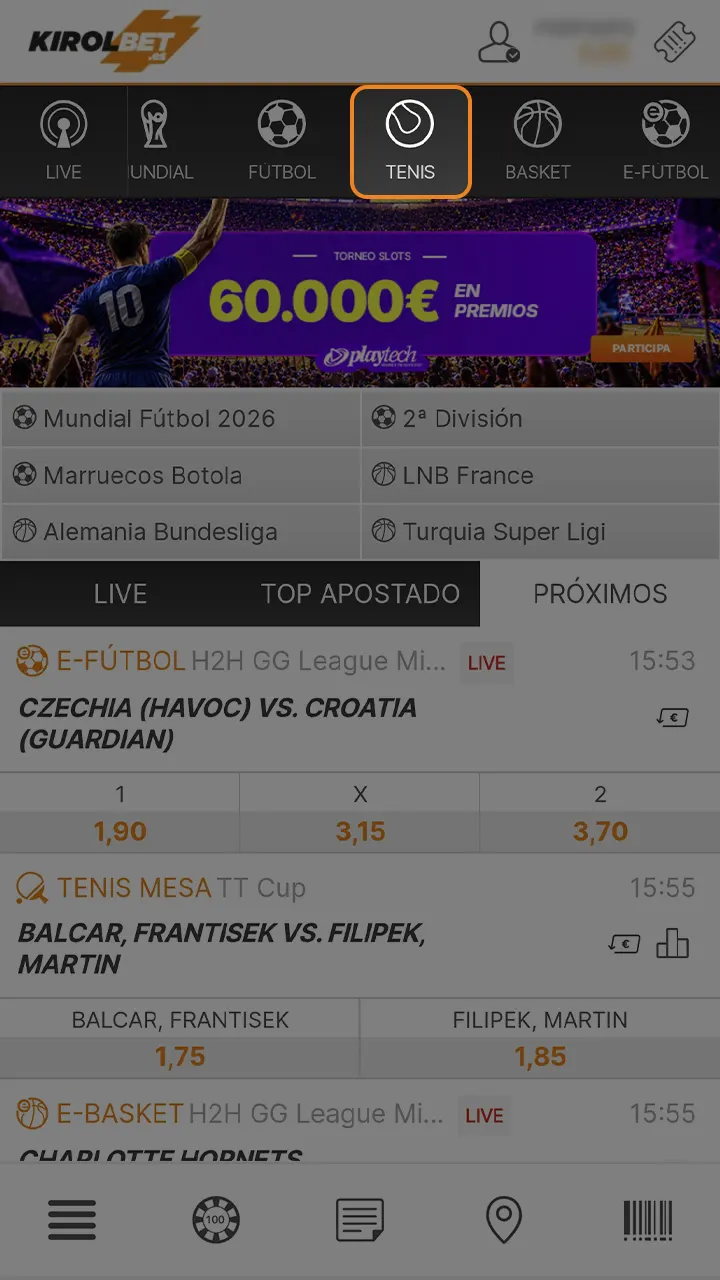 Elige los eventos de tenis en los que quieres apostar en Kirolbet.