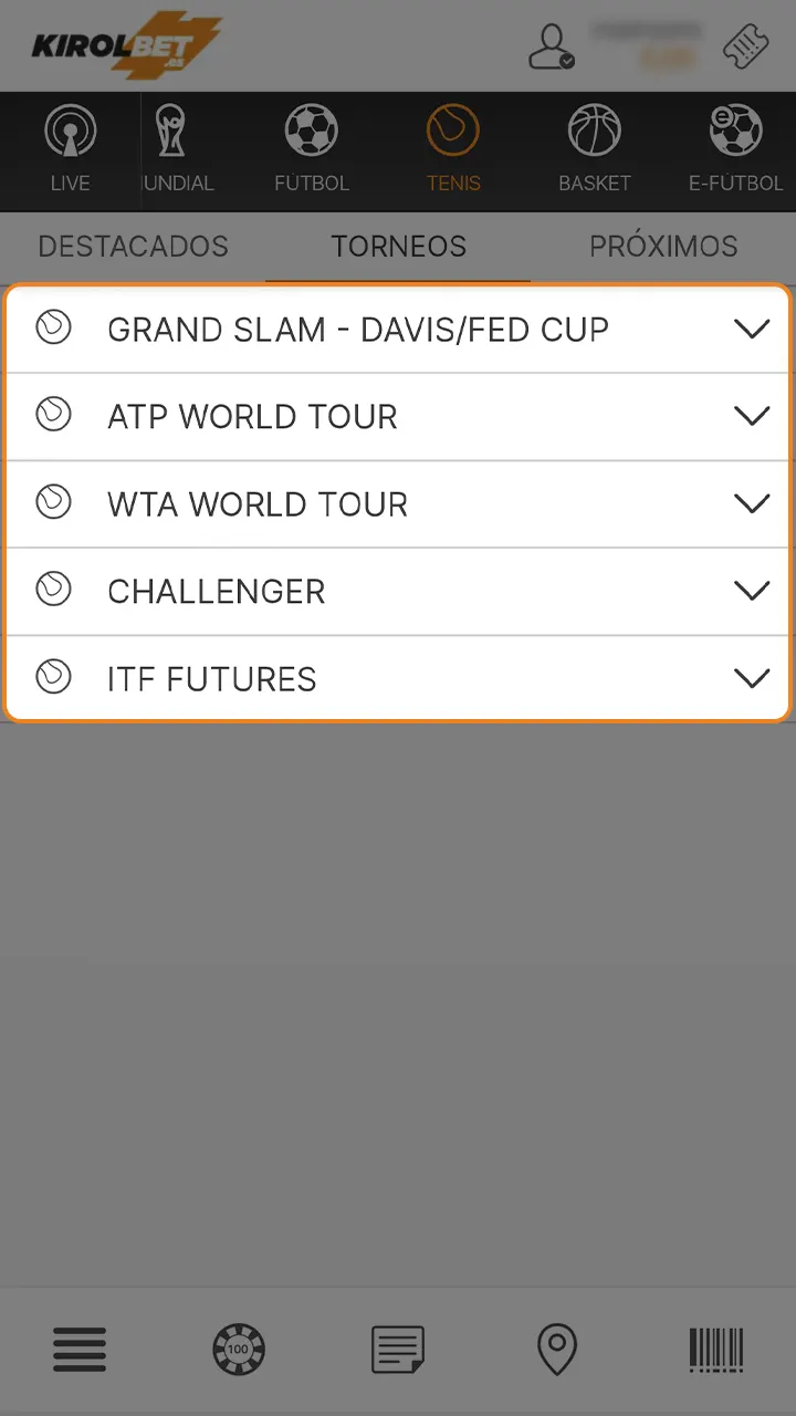 Echa un vistazo a los eventos de tenis en Kirolbet.