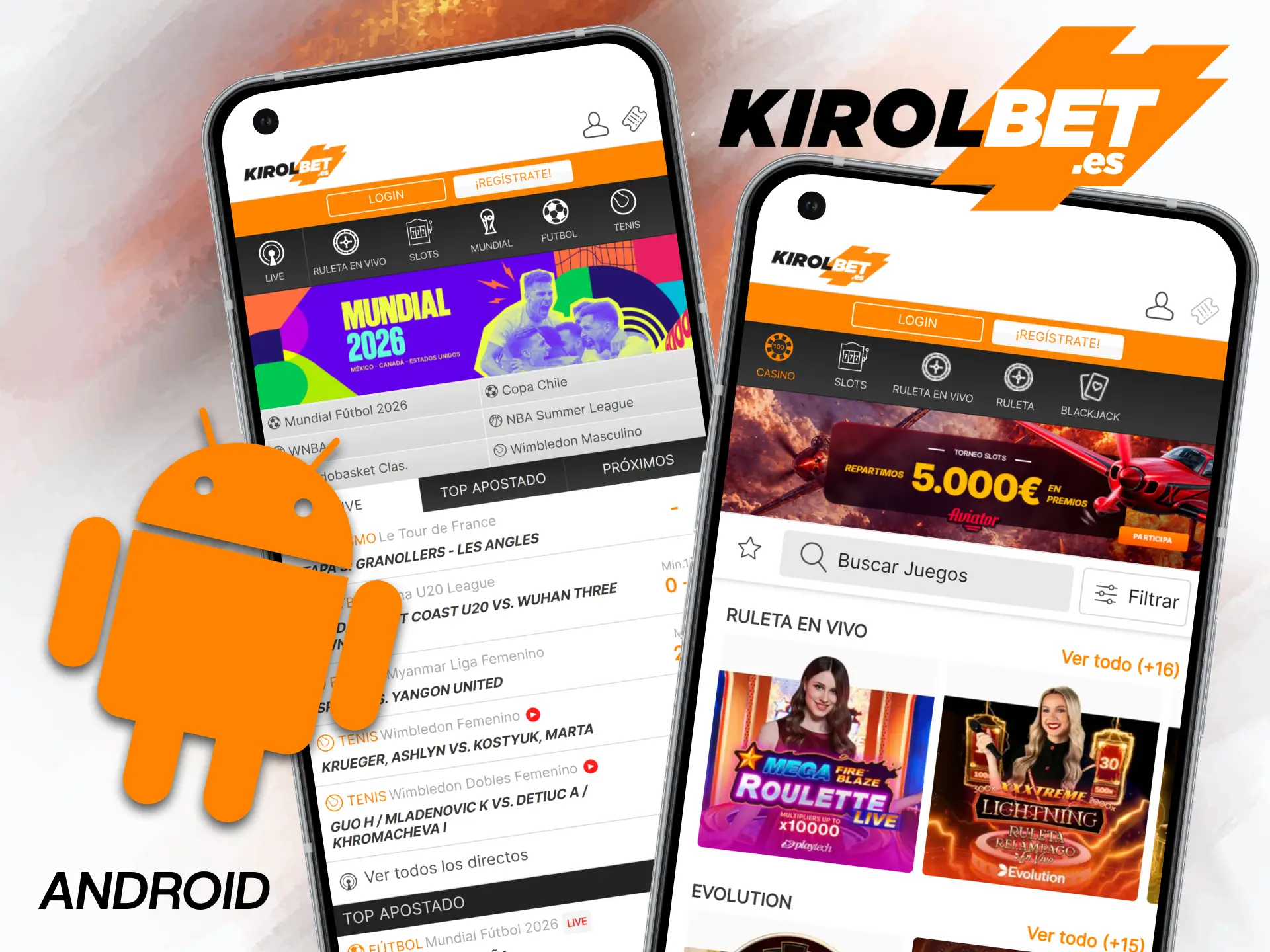 Descarga el archivo de instalación y sigue las instrucciones de la aplicación Kirolbet para Android para realizar apuestas directamente desde tu smartphone.