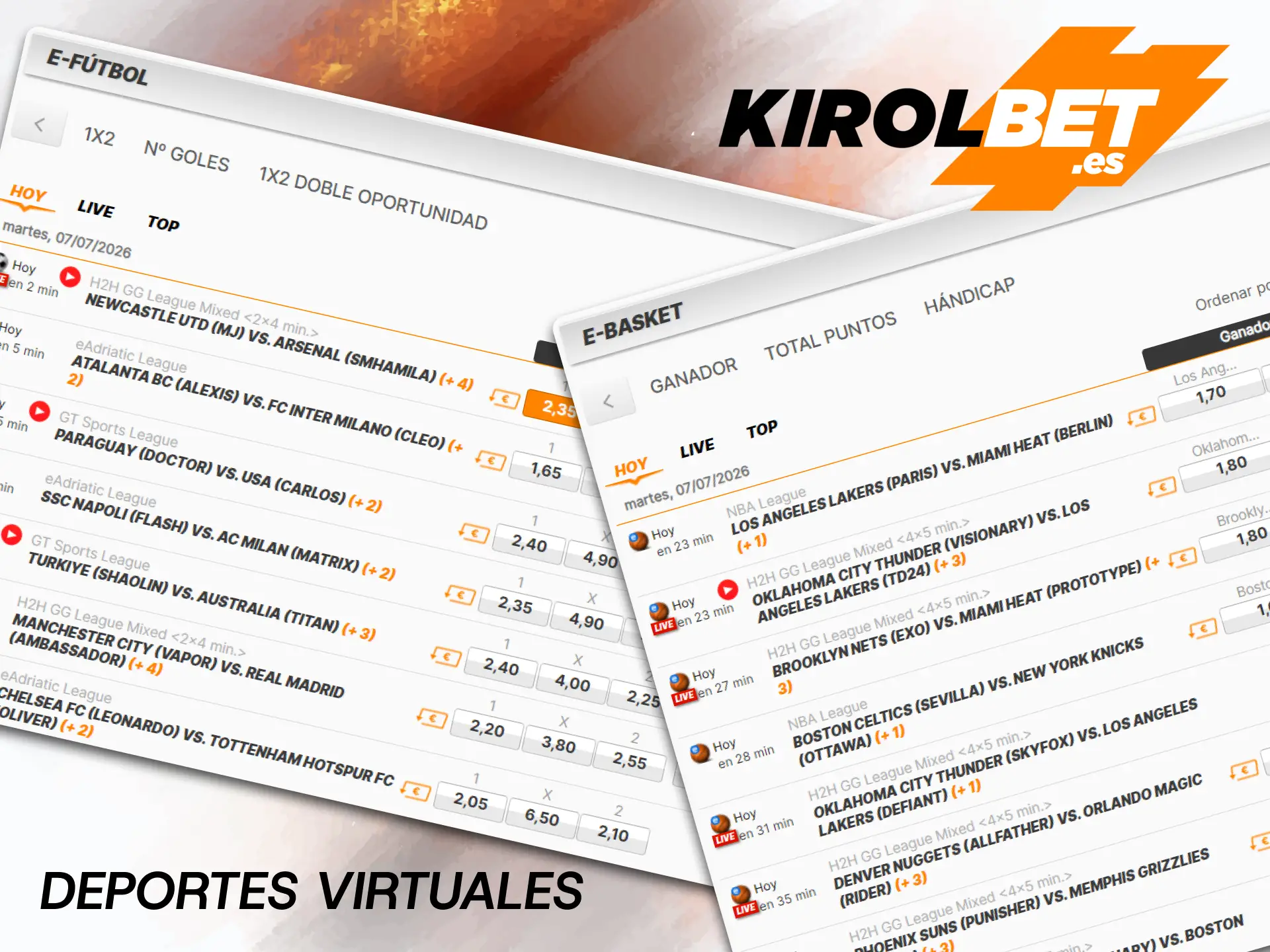 Disfruta de las apuestas en deportes virtuales en Kirolbet con retransmisiones en directo de simulaciones de partidos de fútbol y carreras.