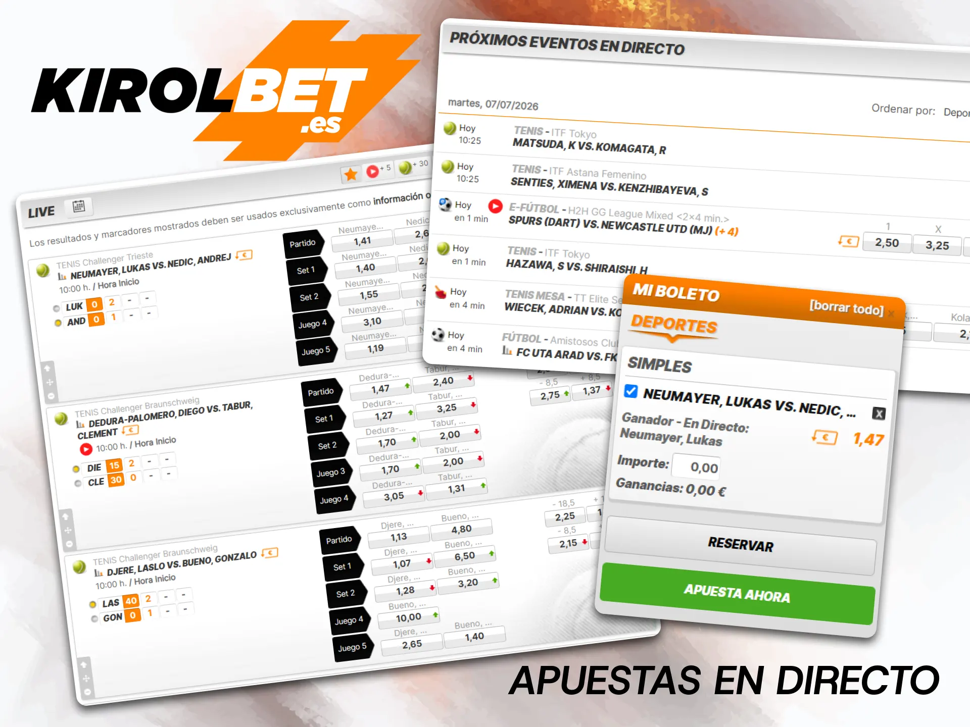 Haz tus apuestas en directo en Kirolbet, donde las cuotas se actualizan cada segundo en función del desarrollo del partido.