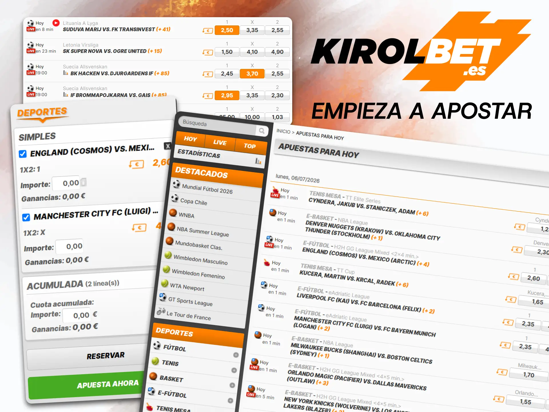 Realiza tu primera apuesta en solo unos pasos, rellenando rápida y fácilmente tu boleto electrónico en la plataforma Kirolbet.