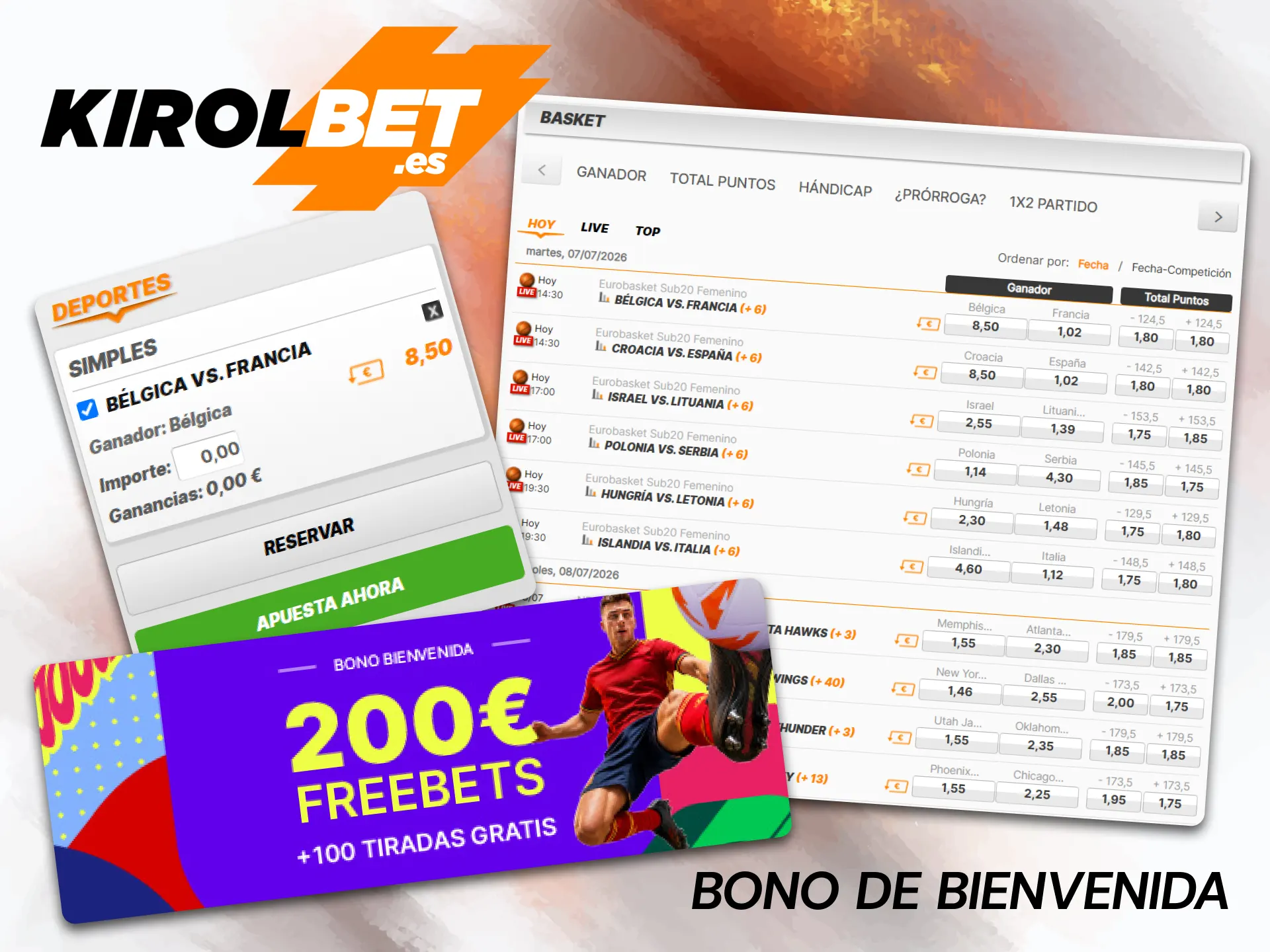 Aumenta tu saldo de juego en Kirolbet activando el bono de bienvenida para las apuestas de baloncesto.