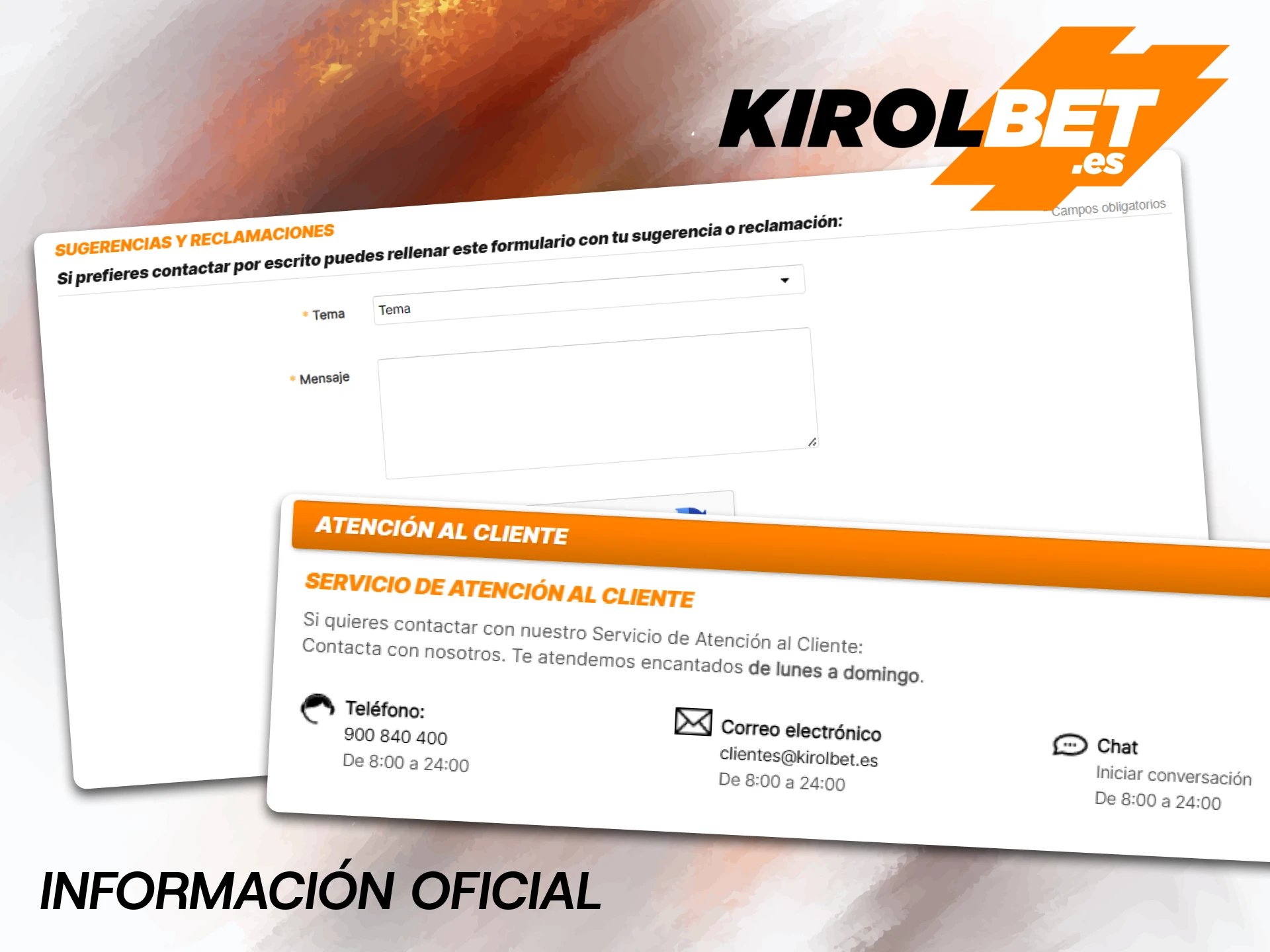 Consulta los datos de contacto oficiales de Kirolbet y recibe ayuda del equipo.
