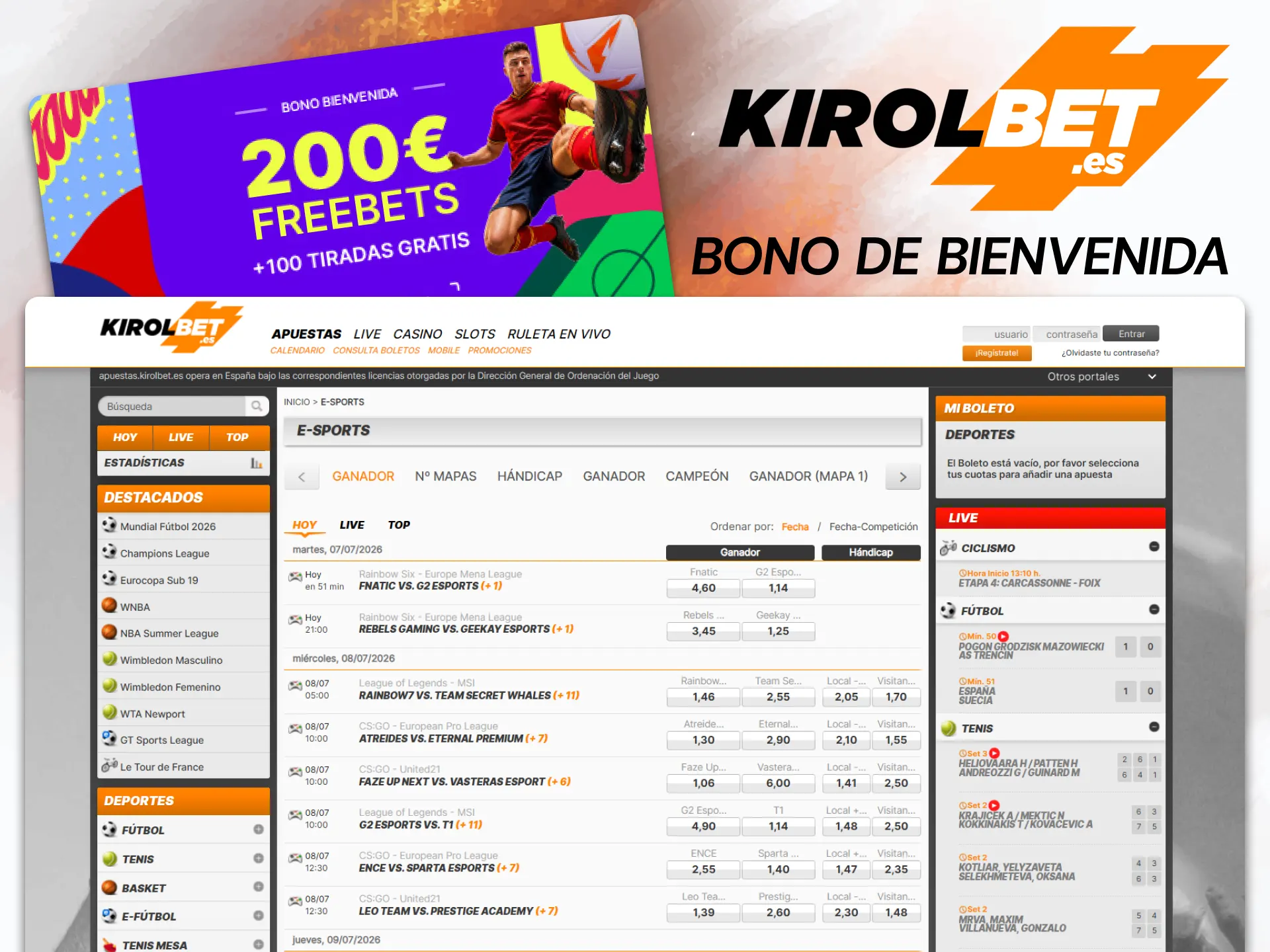 Aumenta tu saldo inicial antes de tus primeras apuestas y consigue el bono de bienvenida de Kirolbet para apostar en eSports.