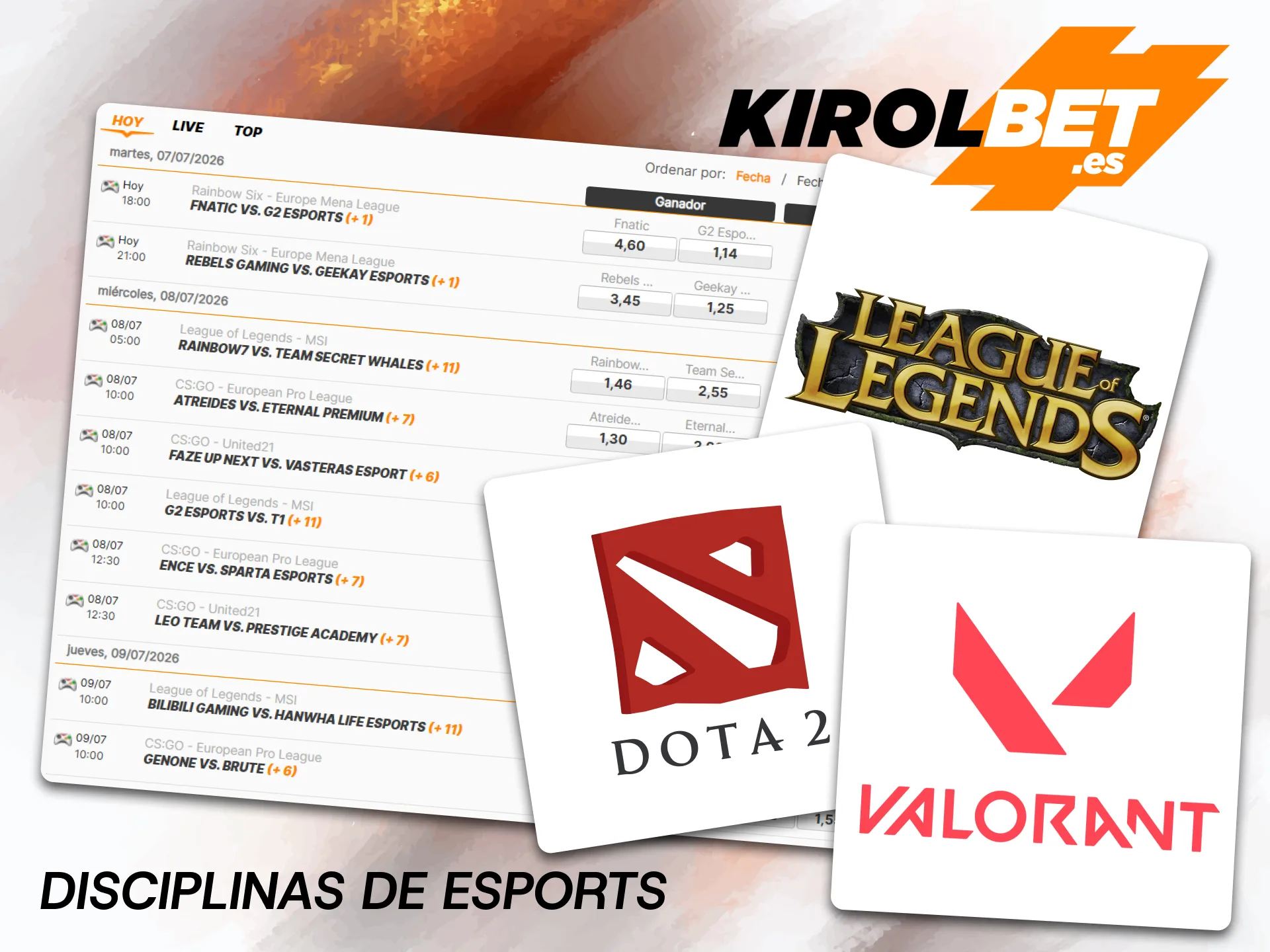 Descubre los videojuegos más populares consultando la lista completa de disciplinas de eSports en las que se puede apostar en Kirolbet.