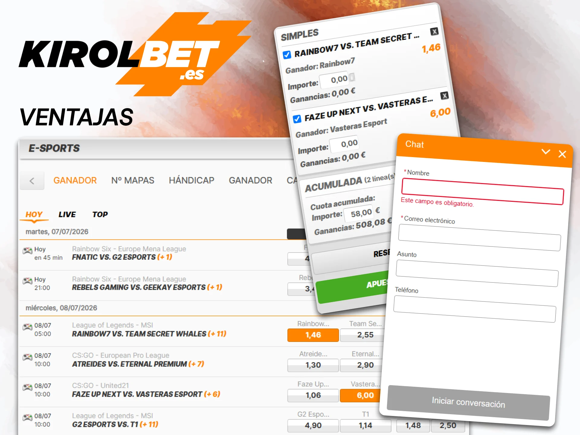 Disfruta de un entorno de juego regulado, transacciones seguras en euros y excelentes cuotas, y descubre las ventajas de las apuestas en eSports en Kirolbet España.