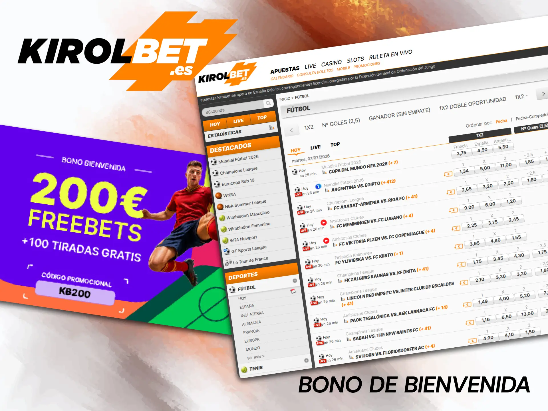 Asegúrate un buen comienzo en la plataforma Kirolbet activando el bono de bienvenida para las apuestas de fútbol.