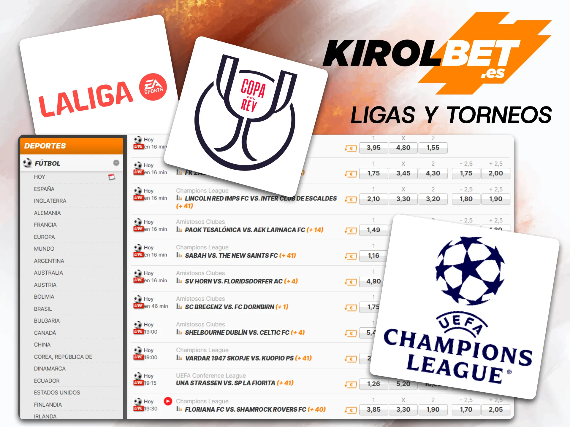 Realiza tus mejores apuestas combinadas consultando las ligas y torneos de fútbol disponibles en Kirolbet.