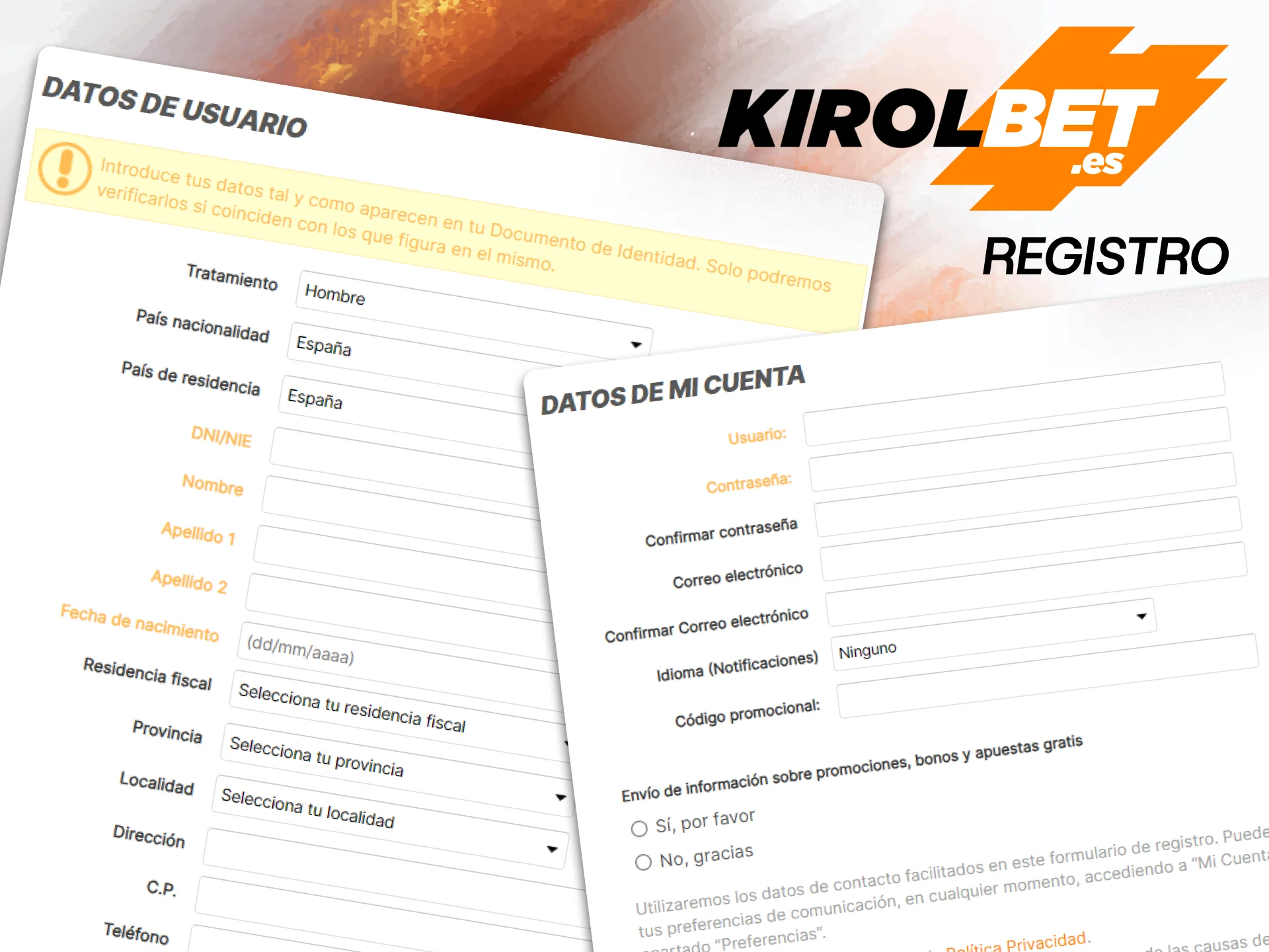 Sigue estas instrucciones para completar el proceso de registro en la página web de Kirolbet y crear tu cuenta personal rápidamente.