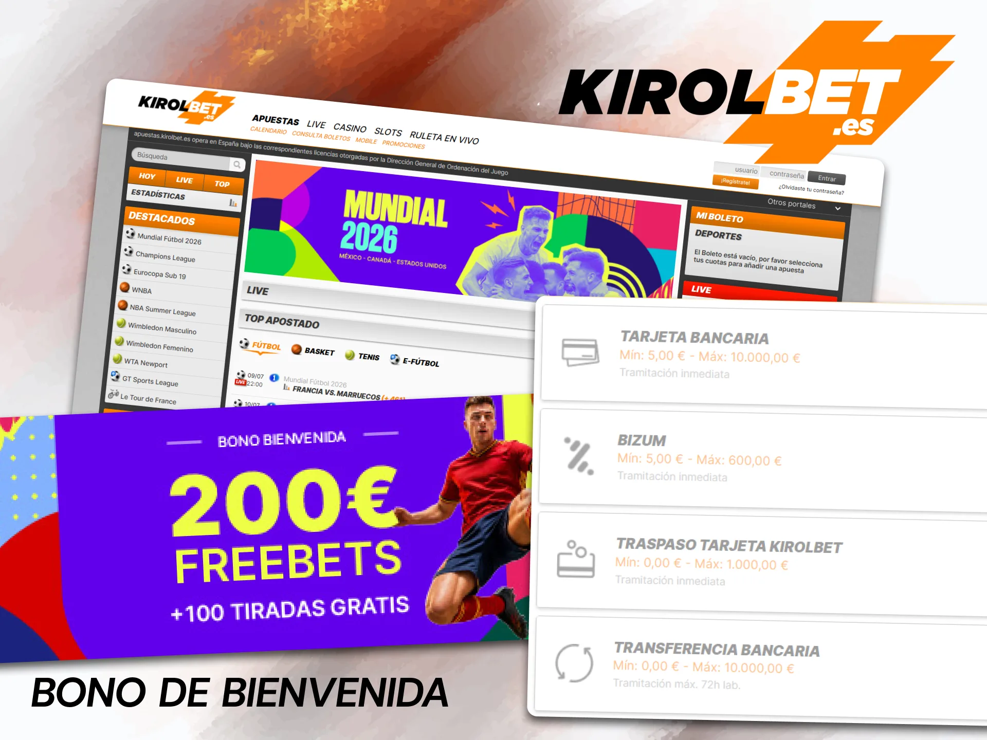 Consigue el bono de bienvenida por tu primer depósito en Kirolbet para aumentar tu saldo inicial.