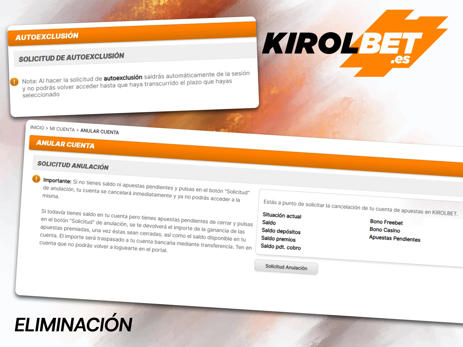 Descubre qué debes hacer para cerrar o eliminar, de forma temporal o definitiva, tu cuenta en Kirolbet.