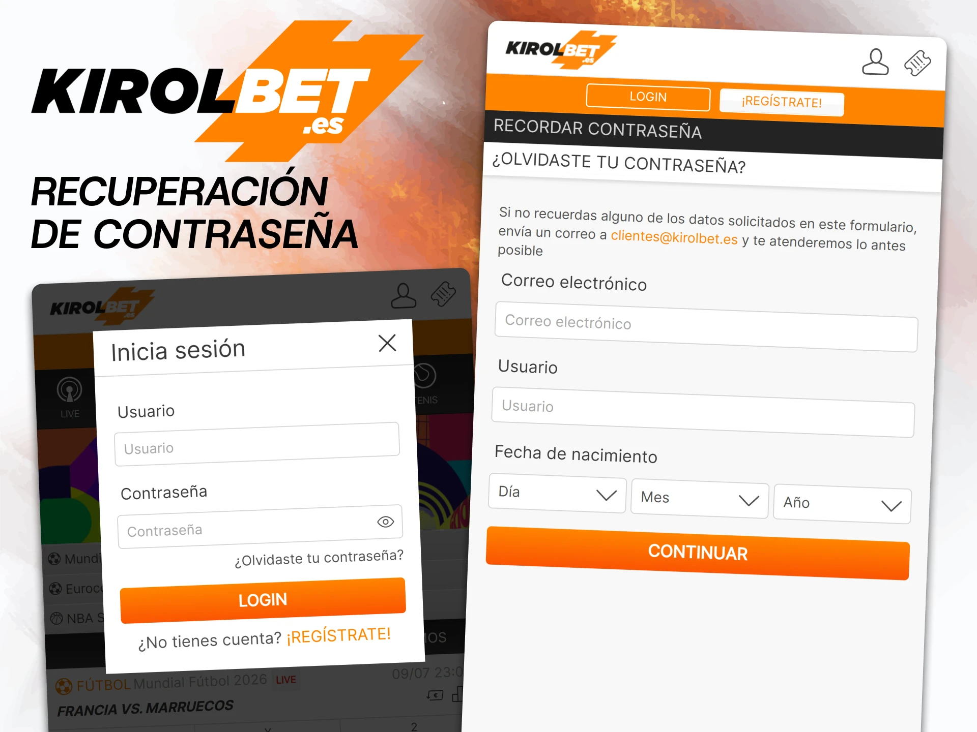 Recupera el acceso a tu perfil mediante el sistema de recuperación de contraseña de la página web de Kirolbet.