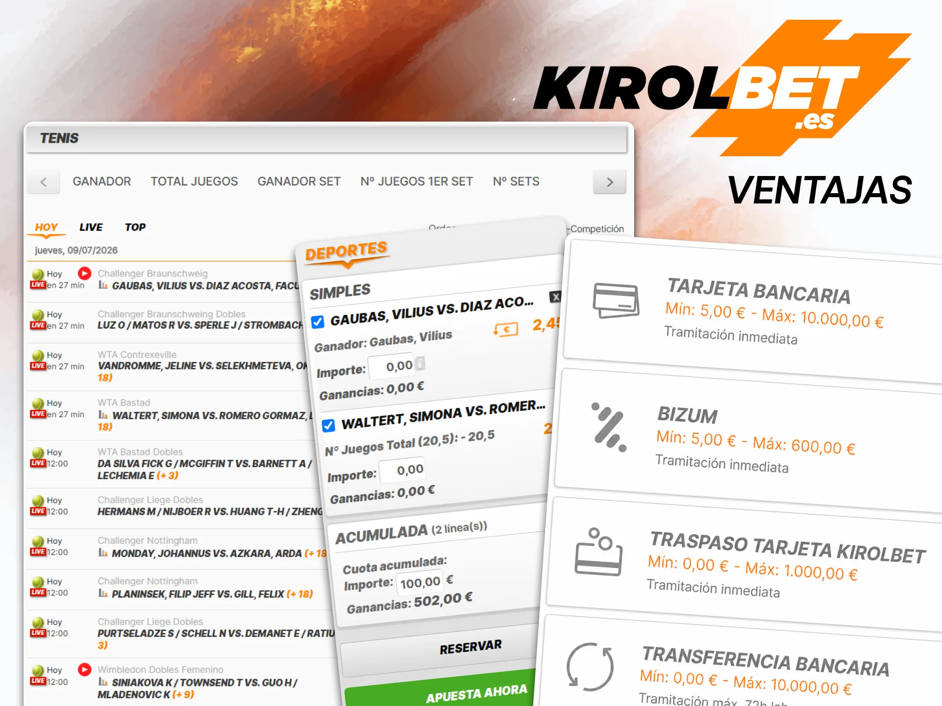 Aprovecha las grandes ventajas de apostar al tenis en Kirolbet.